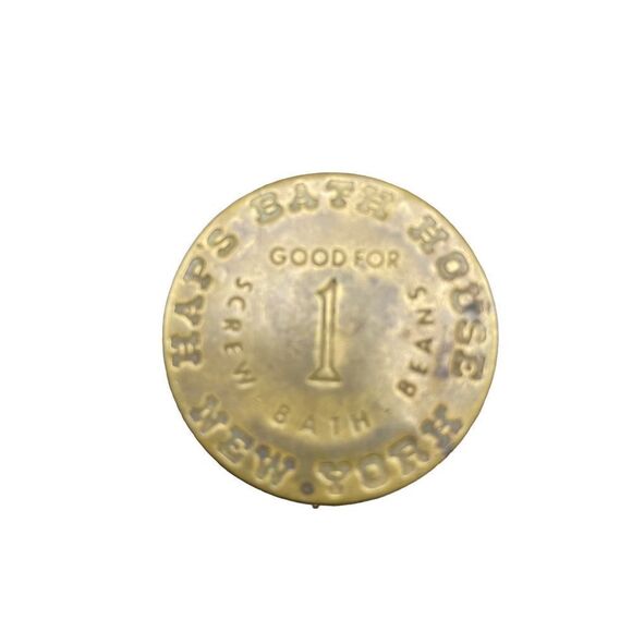 Hap's Bath House New York Token Good For All Night  Brass Coin Screw Bath Beans - Picture 3 of 6